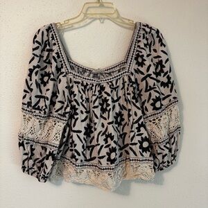 Christian Siriano Black/White Cropped Top and Wide Leg Cropped Pants Set Sz L